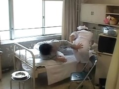 Japanese naughty nurse gets a big sticky internal creampie