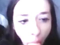 Cute petite college girl slut deepthroats dildo show