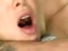 Busty blonde enjoys an interracial double bang