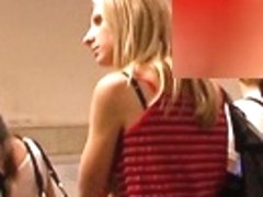 Blond chick got up striped suit view discharged