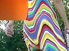 Colorful summer suit upskirt