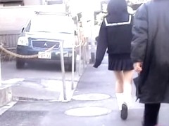 Asian schoolgirl skirt sharked by a nasty pervert.