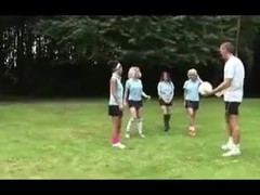 Four British Schoolgirls are very nice to their PE teacher
