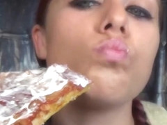 CAUTION! Hot girl chewing Pizza with Ranch!