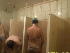 Big mature washing cellulites body on shower cam