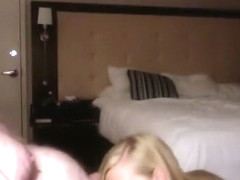 sexy horny blonde woman fucks her older co-worker's big cock in hotel room!