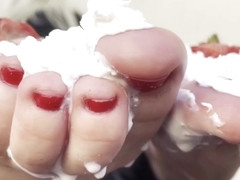 Strawberries Foot Squeezing, Whipped Cream On Feet And Dirty Feet Lick