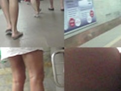 Blonde cougar's bubble butt seen in upskirts video