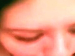 Dark haired girl deepthroats her bf's microdick closeup