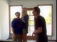 Four guys fuck a blonde and double penetrate the bitch