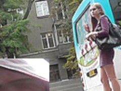 Gorgeous lady walks around in the upskirt free film