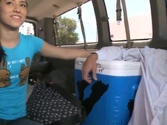 Cute brunette Nina Lee gets in the back of the van