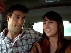 Good girl steps inside the bang bus and frolics