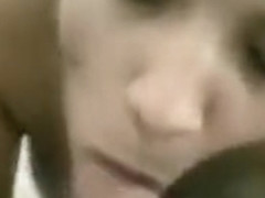 Ebony brunette gives POV blowjob