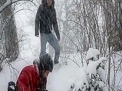 Pretty twink models gay fuck in winter scenery