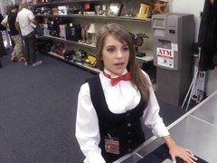 Card dealer pawns her tablet and fucked by horny pawnkeeper