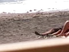 Amateur couple Bj and hj on beach