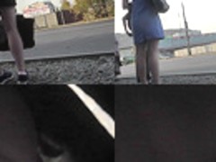 Upskirt porn with amateur auburn-hair gal in public