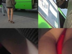 Thong of a long-legged chick seen in free upskirt video