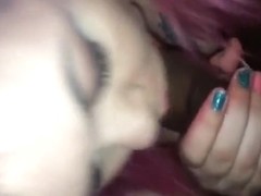 pinky haired emo blowing black cock for the first time