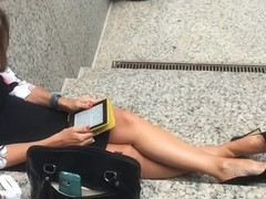 Found This Hot Lady In Sexy High Heels Resting In Public