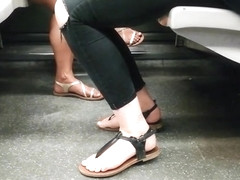 Blonde &amp; Asian Feet On The Metro (faceshot)