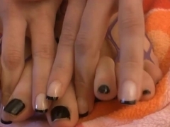 Chick in fishnets toying her pussy hole __  _