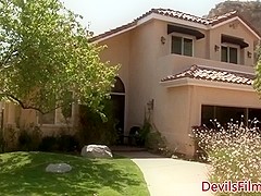 Lesbian babe toying pussy with dildo