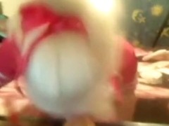 Golden-Haired cheerleader bonks fake penis