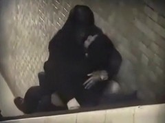 Voyeur tapes an asian girl fucking her bf on the stairs of a building
