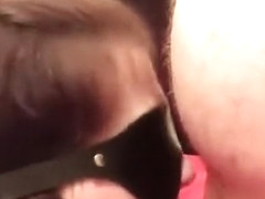 Messy ring gag and blindfolded hotwife blowjob!