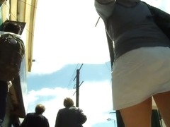 Voyeur upskirt XXX nice ass fast walking white girl in a thong