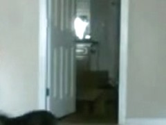 Shaggy nudist dark woman cleans the abode