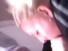 Ponytailed blonde sucks cock like a pro and swallows