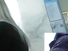 Blond in darksome hose