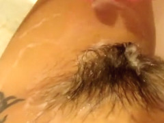 washing my hairy cunt and ass. playing with pussy hairy