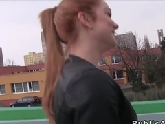 Redhead Czech student banged outdoor