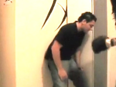Girlfiend beating boyfriend with gloves