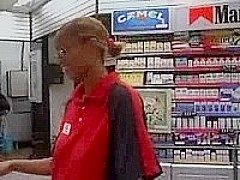 Gas Station worker gives guy head in the bathroom