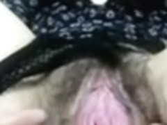Big bushy cum-aperture of Asian slut receives pushed with a plastic dildo
