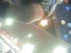 Sexy blonde waitress spreads her legs for the upskirt spy cam