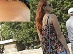 Hawt redhead playgirl in street uskirt vid