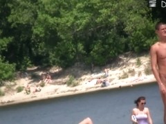 Perfect day with nude girls on the hot summer beach