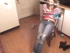 Girl Chair-tied And Gagged In The Kitchen