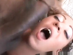 Cute ebony girl with nice tits has four hung guys satisfying her needs