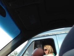 Flashing MILF at the traffic light