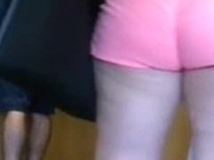 brunette tiny pink shorts