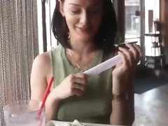 Girl flashing in restaurant