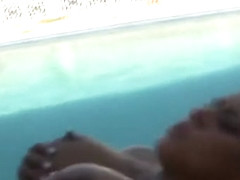 South Beach slut fucked by black dick by the pool