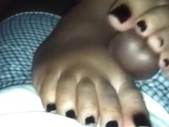 My chubby wifey favours me with a good footjob in POV clip